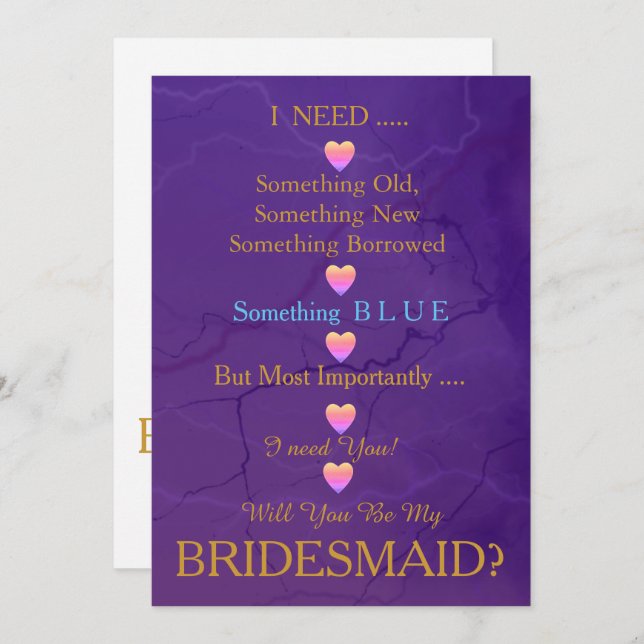 Blau & Gold mit Herz Werden Sie meine Bridesmädche Einladung (Vorne/Hinten)