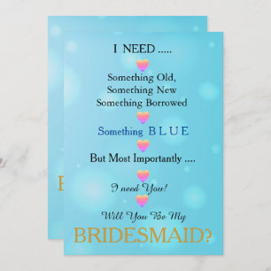 Blau & Gold mit Herz werden Sie meine Bridesmädche Einladung