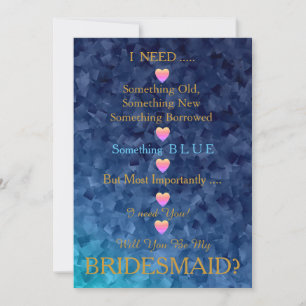 Blau & Gold mit Herz werden Sie meine Bridesmädche Einladung