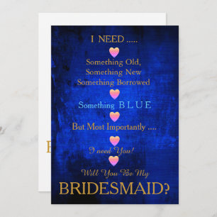 Blau & Gold mit Herz Werden Sie meine Bridesmädche Einladung