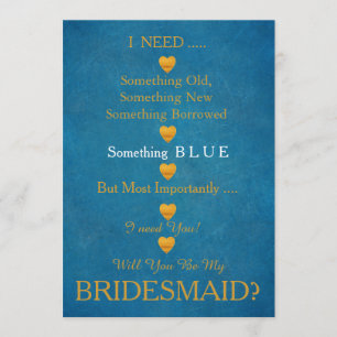 Blau & Gold mit Herz werden Sie meine Bridesmädche Einladung