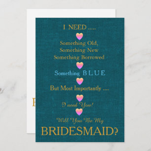 Blau & Gold mit Herz Werden Sie meine Bridesmädche Einladung