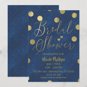 Blau & Gold Moderne Chic Glam Brautparty Einladung