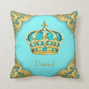 Blau Gold Prinz Krone Kinderzimmer Dekoration Jung Kissen