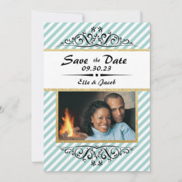 Blau/Gold Save the Date - 3x5 Flachbild-Fotokarte