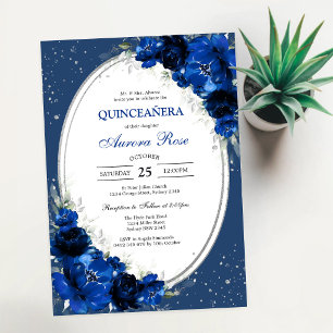 Blau Gold Silber Mis Quince Quinceañera Geburtstag Einladung