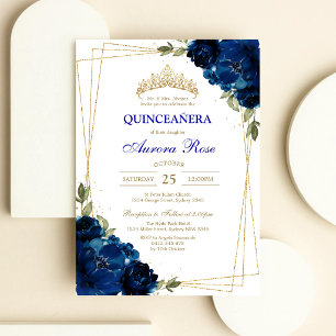 Blau Gold Silber Mis Quince Quinceañera Geburtstag Einladung