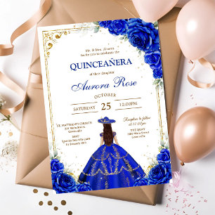 Blau Gold Silber Mis Quince Quinceañera Geburtstag Einladung