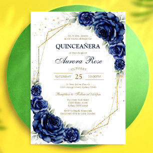 Blau Gold Silber Mis Quince Quinceañera Geburtstag Einladung