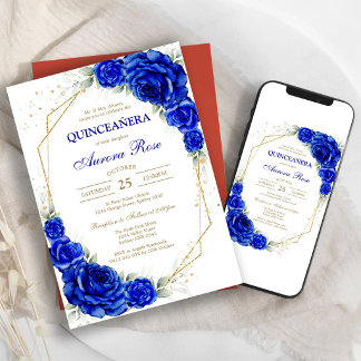 Blau Gold Silber Mis Quince Quinceañera Geburtstag Einladung