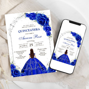Blau Gold Silber Mis Quince Quinceañera Geburtstag Einladung