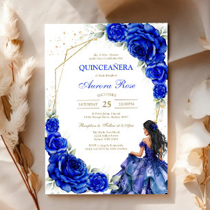 Blau Gold Silber Mis Quince Quinceañera Geburtstag Einladung