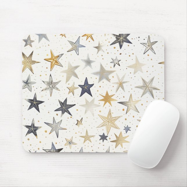 Blau Gold Silber Sterne Mousepad (Mit Mouse)