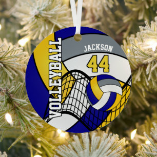 Blau, Gold und Grau personalisieren Volleyball Ornament Aus Metall