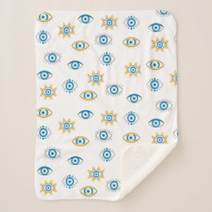Blau-, Gold- und Weißgriechisch-Auge-Mati-Muster Sherpadecke