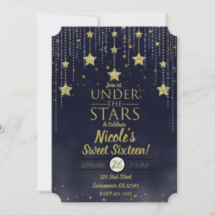 Blau & Gold unter den Sternen Starry Sweet 16 Einladung