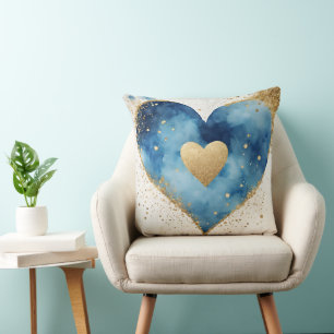 BLAU GOLD WEISS GLITZER LOOK VALENTINSHERZEN KISSEN