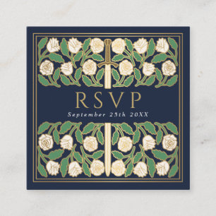 Blau Gold Weiße Florale Königliche Hochzeit RSVP Q Begleitkarte