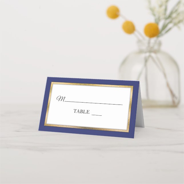 Blau | Gold | White Simple Elegante Platzkarten (Vorderseite)