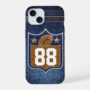 Blau-goldene Glitter-Schulfußballteamfarben iPhone 15 Hülle