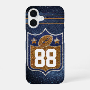 Blau-goldene Glitter-Schulfußballteamfarben iPhone 16 Hülle