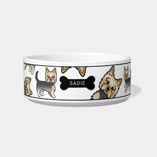 Blau-goldener Yorkie-Hunde-Muster & Name Napf