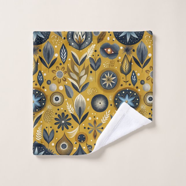 Blau-goldenes Blumen-Badehandtuch-Set Badhandtuch Set (Waschlappen)