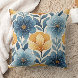 Blau-goldenes Blumen-Wurfkissen Kissen