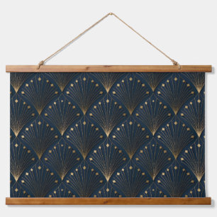 Blau-goldenes Dekorationsmuster Wandteppich Mit Holzrahmen
