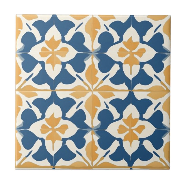 Blau-goldenes Keramikfliesenmuster Fliese (Vorderseite)