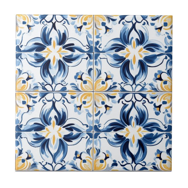 Blau-goldenes Keramikfliesenmuster Fliese (Vorderseite)