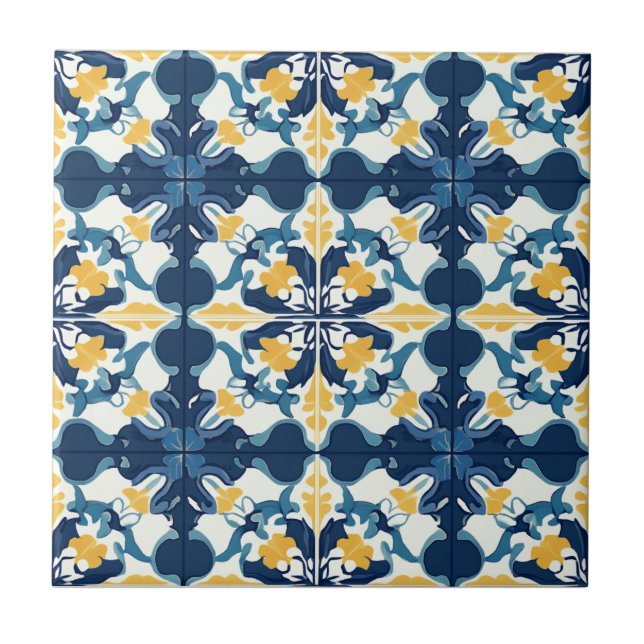 Blau-goldenes Keramikfliesenmuster Fliese (Vorderseite)