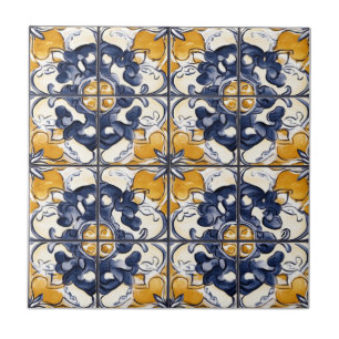 Blau-goldenes Keramikfliesenmuster Fliese