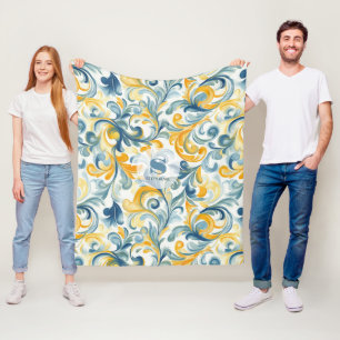 Blau-goldenes Paisley-Blattmuster Fleecedecke