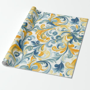 Blau-goldenes Paisley-Blattmuster Geschenkpapier