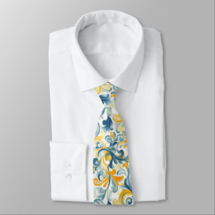 Blau-goldenes Paisley-Blattmuster Krawatte