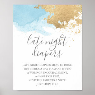 Blau-goldenes Wasserfarben-Babyshower-Schild Poster