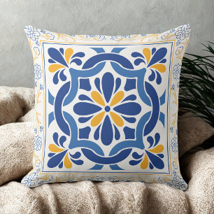 Blau-Goldfloral Vintag Kissen