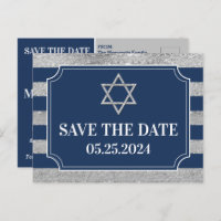 Blau, grau Bar Mitzvah Save the Date Postkarte