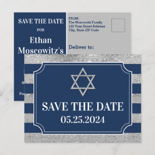Blau, grau Bar Mitzvah Save the Date Postkarte