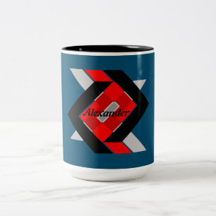 Blau-Grau-geometrisch personalisiert Zweifarbige Tasse