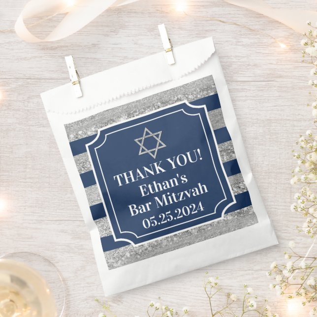 Blau, grau gestreift Bar Mitzvah Danke Geschenktütchen (Ausgeschnitten)