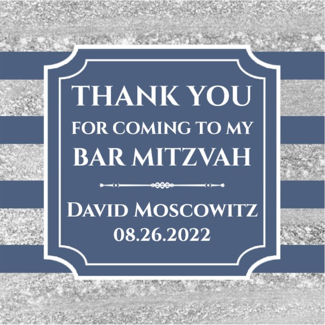 Blau, grau gestreift Bar Mitzvah Danke Sticker (Vorderseite)