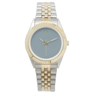 Blau Grau Kreuz  Armbanduhr