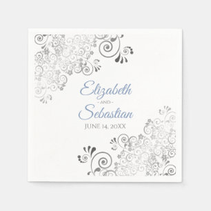 Blau & Grau mit Silver Frills Elegante Hochzeit Serviette