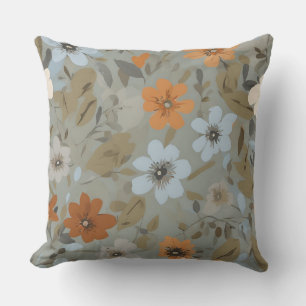 Blau Grau Orange Braun Moderne Floral Kissen