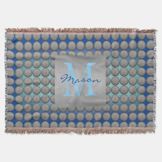 Blau & Grau Polka Dot Muster Decke (Vorderseite)
