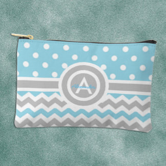 Blau Grau Tupfen Chevron Zubehörtasche