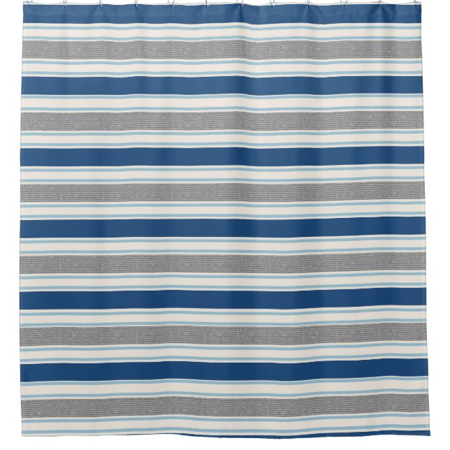 Blau, grau und Weiß Striped Duschvorhang (Vorderseite)