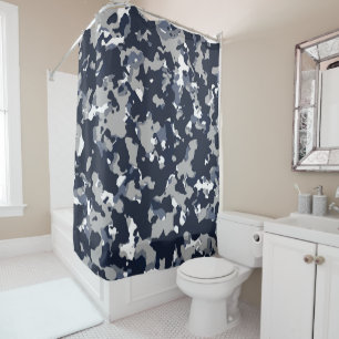 Blau Grau Weiß Tarnung Camo Muster Duschvorhang